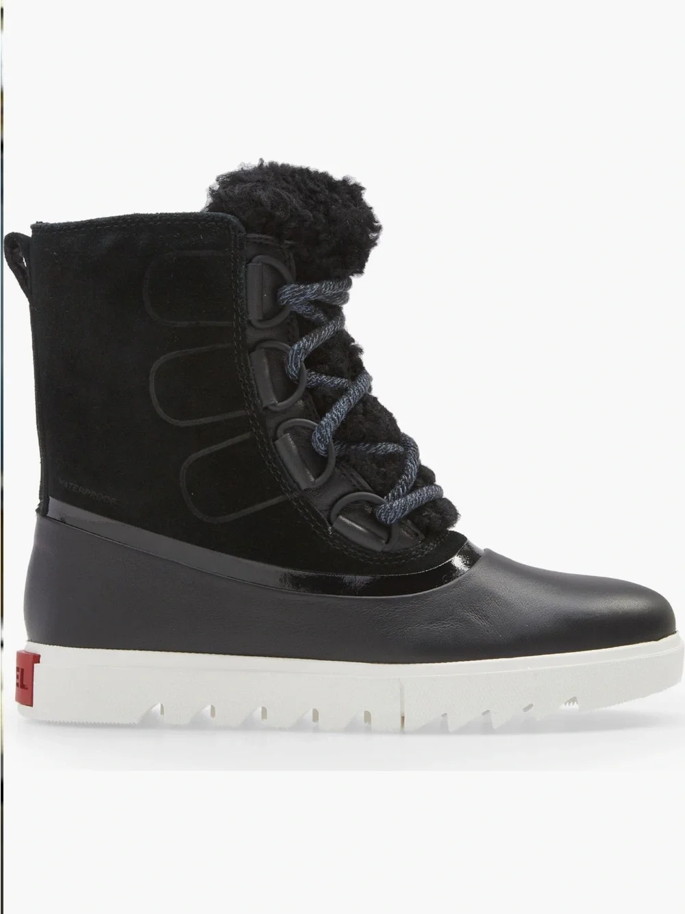 NEW Sorel Joan of Arctic Next Lite Waterproof Wedge Snow Boot in Black Sea Salt
